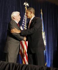 AP - President Barack Obama takes his leave after speaking at a fundraiser for Sen. Chris Dodd, D-Conn., left, in ...