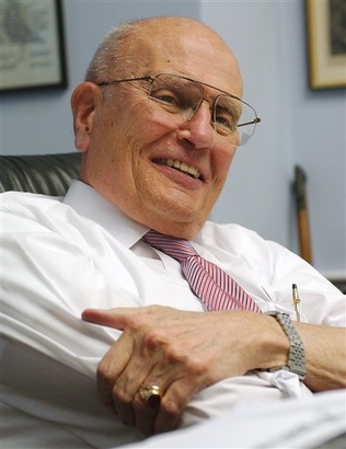 Rep. John Dingell, D-Mich., smiles in his office on Capitol Hill in Washington in this Dec. 13, 2005 file photo.  (AP Photo/Dennis Cook, File)