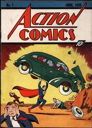 In this comic book cover photo released by ComicConnect/Metropolis Comics, a copy of the 1938 edition of Action Comics No. 1, featuring Superman's deb