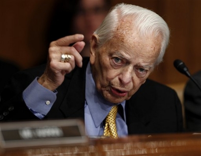 Sen. Robert Byrd, D-W.Va., questions panel members on Capitol Hill in Washington, Thursday, May 20, 2010, during the Senate Health and Human Services subcommittee hearing on mine safety. (AP Photo/Carolyn Kaster)