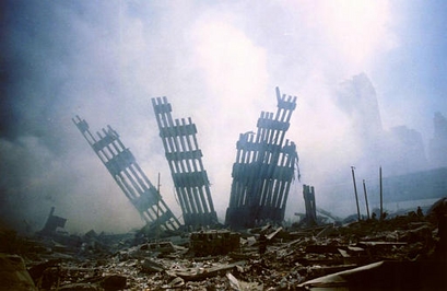 The remains of the World Trade Center stands ...