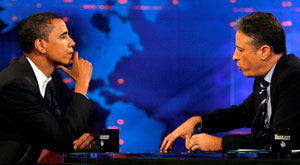**File Photo** Democratic presidential hopeful, U.S. Sen Barack Obama, D-Ill., talks with host Jon Stewart during an appearance on Comedy Central's "T