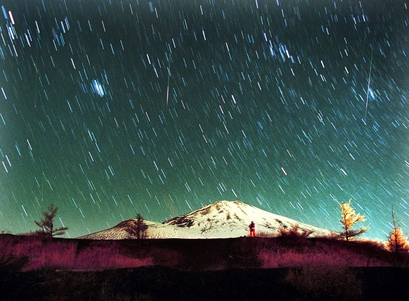 Leonid meteors are seen streaking across the ...