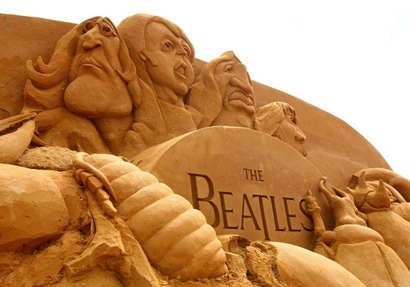 A sand sculpture entitled "Beetlemania" carved ...