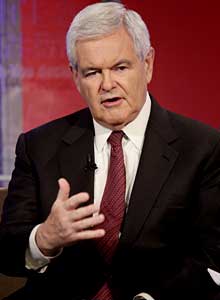 Former House Speaker Newt Gingrich is interviewed on the 'Fox & friends' television program in New York Tuesday, May 18, 2010. (AP Photo/Richard Drew)