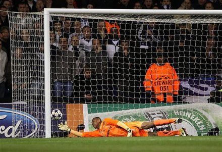 Tottenham Hotspur's Goalkeeper Heurelho Gomes Scrambles To Stop The Ball As Real Madrid's Cristiano Ronaldo, Unseen,