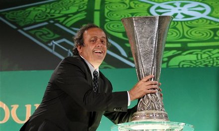 UEFA President Michel Platini  With The Europa League Trophy