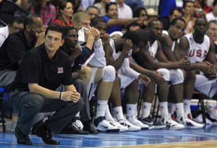 Nathan Tibbetts, Coach Of The United States Basketball Team, Left, Reacts