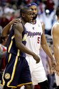 Indiana Pacers guard Darren Collison , left, talks with Los Angeles Clippers guard Baron Davis (5) after the Clippers beat the Pacers 114-107 in an NBA basketball game, Monday, Jan. 17, 2011, in Los Angeles.