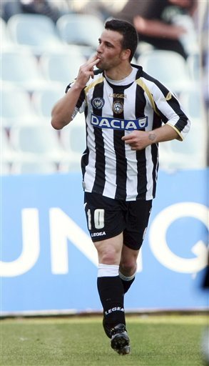 Udinese's Antonio Di Natale Celebrates