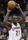 FILE - This March 25, 2011, file photo shows Cleveland Cavaliers ' J.J. Hickson looking to pass during an NBA basketball game against the Detroit Pistons ,  in Cleveland. The Cavaliers on Thursday, June 30, 2011 traded forward Hickson to the Sacramento Kings for forward Omri Casspi and a future first-round pick.