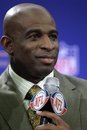 FILE - This Feb. 2, 2011, file photo shows Deion Sanders during a news conference, in Dallas. Sanders is among the 16 players and coaches selected for induction into the College Football Hall of Fame. Sanders was an All-American cornerback at Florida State from 1985-88 before going on to a stellar NFL career.
