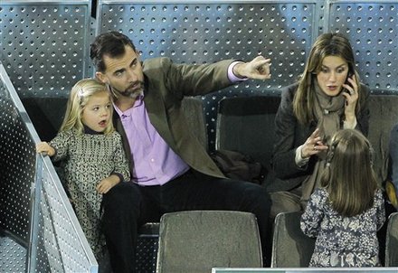 Spain's Crown Prince Felipe, Center, And Princess Letizia, Right, Talk To Their Daughters, Sofia, Left, And Leonor,