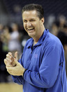 Kentucky head coach John Calipari reacts during a practice for a men's NCAA Final Four semifinal college basketball game Friday, April 1, 2011, in Houston. Kentucky plays UConn on Saturday.