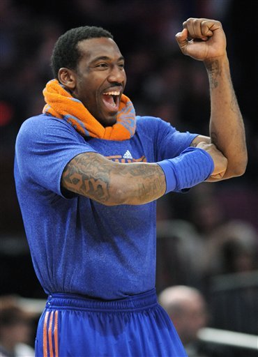New York Knicks' Amar'e Stoudemire Celebrates
