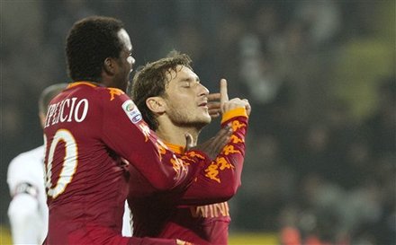 AS Roma Captain Francesco Totti, Right, Celebrates
