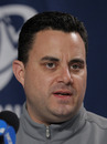 Arizona head coach Sean Miller speaks during a news conference for a West regional final game in the NCAA college basketball tournament in Anaheim, Calif., Friday, March 25, 2011. Arizona will play Connecticut on Saturday.