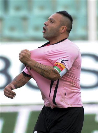 Palermo's Fabrizio Miccoli Celebrates