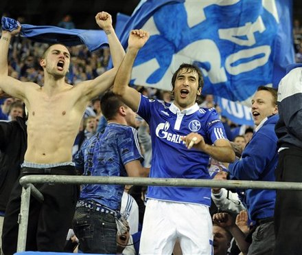 Schalke's Raul Of Spain Celebrates