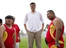 Houston Rockets ' Yao Ming of China meets with Chinese disabled athletes during a departure ceremony for the Chinese athletes with disabilities at the China Administration of Sports for Person with Disabilities (CASPD) in Beijing, China, Sunday, June 19, 2011. Special Olympic Global Ambassador Yao will travel to Athens to cheer the Chinese athletes and to promote for Athens Special Olympic World Summer Games coming this June.