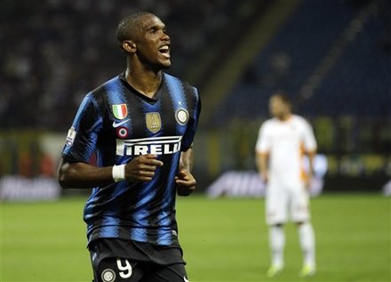 Inter Milan Forward Samuel Eto'o, Of Cameroon, Celebrates
