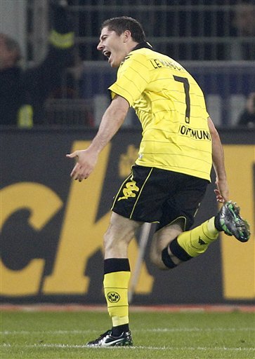 Dortmund's Robert Lewandowski Of Poland Celebrates