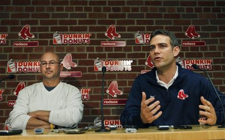 Boston Red Sox Manager Terry Francona, Left, Listens