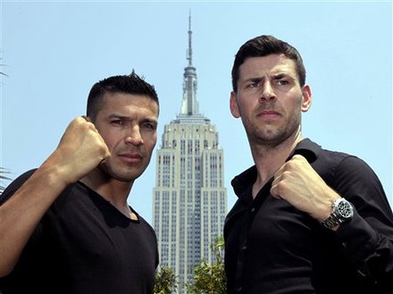 Boxers Sergio "Maravilla" Martinez, Left, From Quilmes, Argentina, And "Dazzling" Darren Barker, From London, Pose For