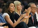 Actress Bridget Moynahan looks on during the first half in Game 2 of a second-round NBA playoff basketball series between the Dallas Mavericks and the Los Angeles Lakers , Wednesday, May 4,  2011, in Los Angeles.