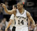 San Antonio Spurs ' Gary Neal celebrates a basket during the fourth period of an NBA basketball game against the Oklahoma City Thunder , Wednesday, Feb. 23, 2011, in San Antonio. San Antonio won 109-105.