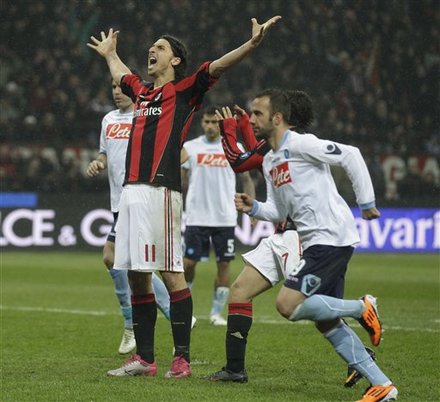 AC Milan Forward Zlatan Ibrahimovic, Of Sweden, Celebrates