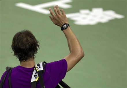 Spain's Rafael Nadal Waves