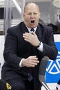 Boston Bruins head coach Claude Julien contests a penalty called in the third period of an NHL hockey game against the Pittsburgh Penguins in Pittsburgh, Monday, Dec. 5, 2011. The Bruins won 3-1.