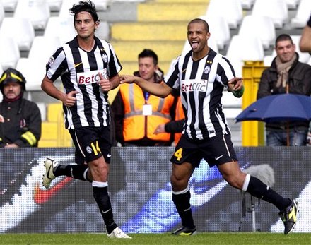 Juventus' Felipe Melo De Carvalho Of Brazil, Right, Celebrates