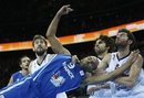 Rudy Fernandez , right, from Spain fouls Tony Parker , left, from France during the EuroBasket European Basketball Championship gold medal match in Kaunas, Lithuania, Sunday, Sept. 18, 2011.