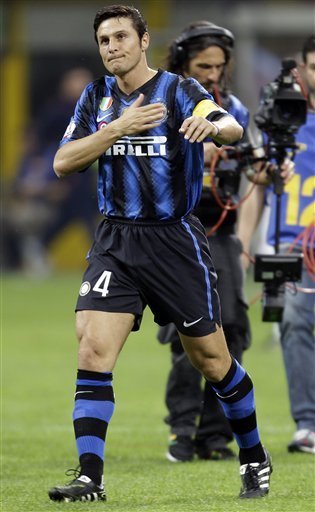 Inter Milan Argentine Defender Javier Zanetti Acknowledges