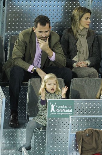 Spain's Crown Prince Felipe, Top Left, Seats Next To And Princess Letizia, Right, As He Watches His Daughter Sofia,