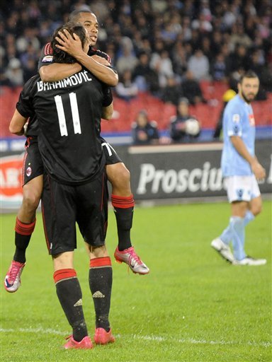 AC Milan's Zlatan Ibrahimovic, Of Sweden, Back To Camera, Celebrates