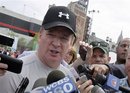 National Football League commissioner Roger Goodell is surrounded by media at an NFL predraft event in New York, Wednesday, April 27, 2011. NFL players are urging a federal judge to deny the league's request to essentially restore the lockout, saying their careers are at stake. Goodell, meanwhile, says owners are preparing for every contingency.