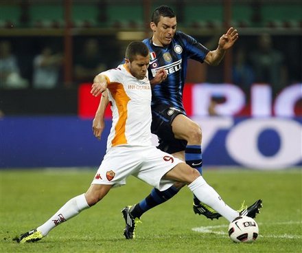 Inter Milan Brazilian Defender Lucio, Right, Vies