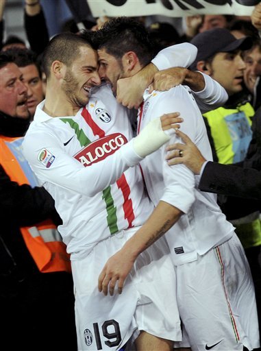 Juventus' Vincenzo Iaquinta, Right, Celebrates