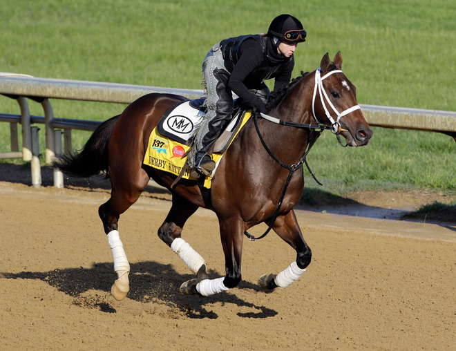 LOUISVILLE, KY - MAY 05:  Kentucky Derby entrant Derby Kitten works on the track in preparation for the 137th Kentucky Derby at Churchill Downs on May 5, 2011 in Louisville, Kentucky.  (Photo by Rob Carr/Getty Images)