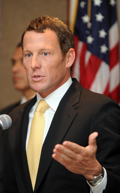 (FILES) In this dated February 28, 2011 filed photo shows seven-time Tour de France winner Lance Armstrong gives a press conference in Los Angeles. Seven-time Tour de France champion Lance Armstrong was part of a sophisticated doping program according to a former teammmate who testified before a grand jury investigating the US cycling icon. In an interview broadcast May 22, 2011 on CBS television's "60 Minutes", admitted dope cheat Tyler Hamilton detailed what he told a Los Angeles grand jury and said team and world cycling officials helped keep Armstrong's doping a secret. AFP PHOTO / Gabriel BOUYS / FILES