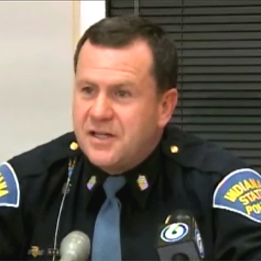 In this screen grab from AP video, Indiana State Police spokesman 1st Sgt. Dave Bursten talks about the 'intentional' Indiana plane crash into a house in Bedford, Indiana, March 5. (Screen Grab From AP Video)