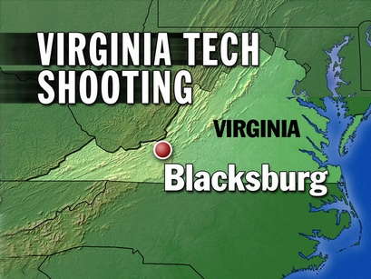 Map of Blacksburg, Va. A shooting at a Virginia Tech dorm left one person dead and one wounded, a state government official with knowledge of the case told The Associated Press. (AP Graphics)