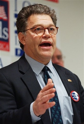 Comedian Al Franken speaks at a Oct. 16, 2004 news conference, in Des Moines, Iowa, in this file photo. (AP Photo/Robert F. Bukaty)