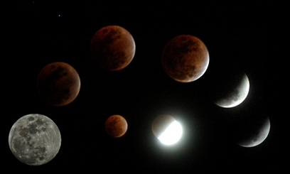 A composite image of the February 20 lunar eclipse as seen above ...